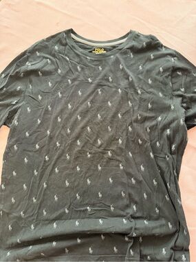 Polo by Ralph Lauren Black Crewneck Tee with Allover Pony Embroidery